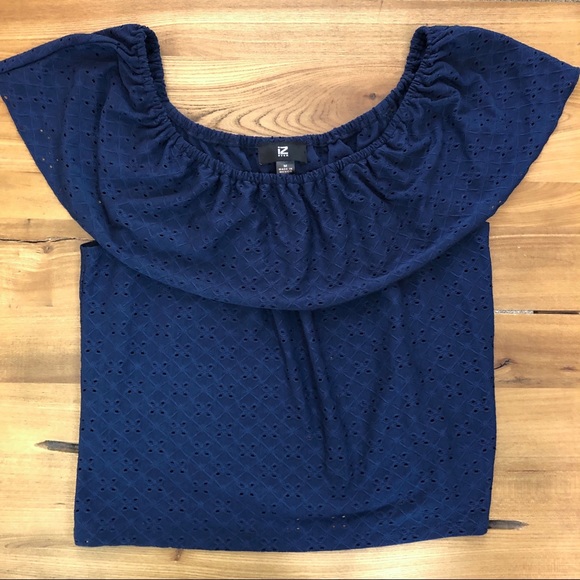 iZ Byer Loose Off the Shoulder Navy Blue Tank Top - Picture 5 of 8